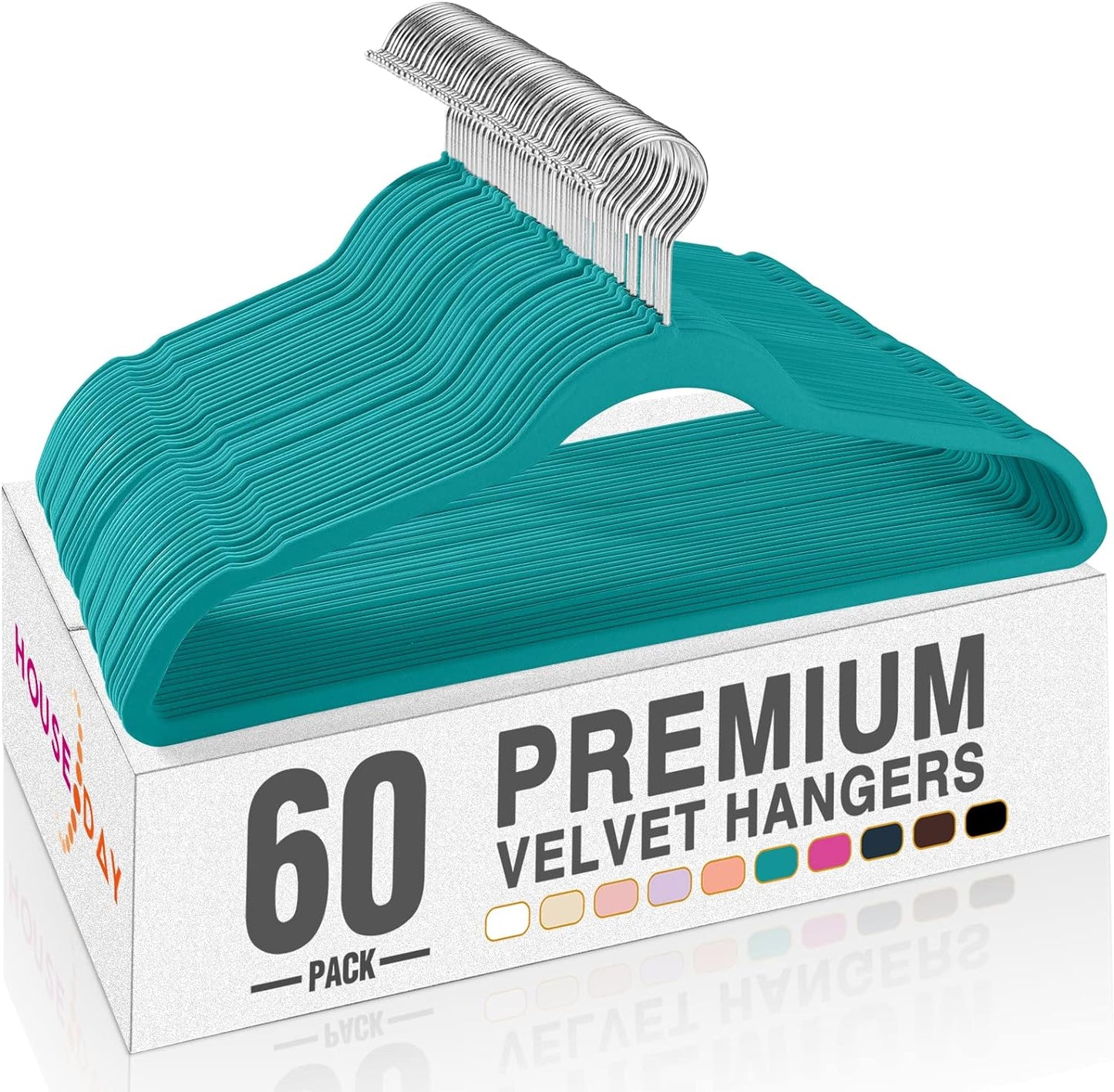 HOUSE DAY Mint Green Velvet Hangers 60 Pack