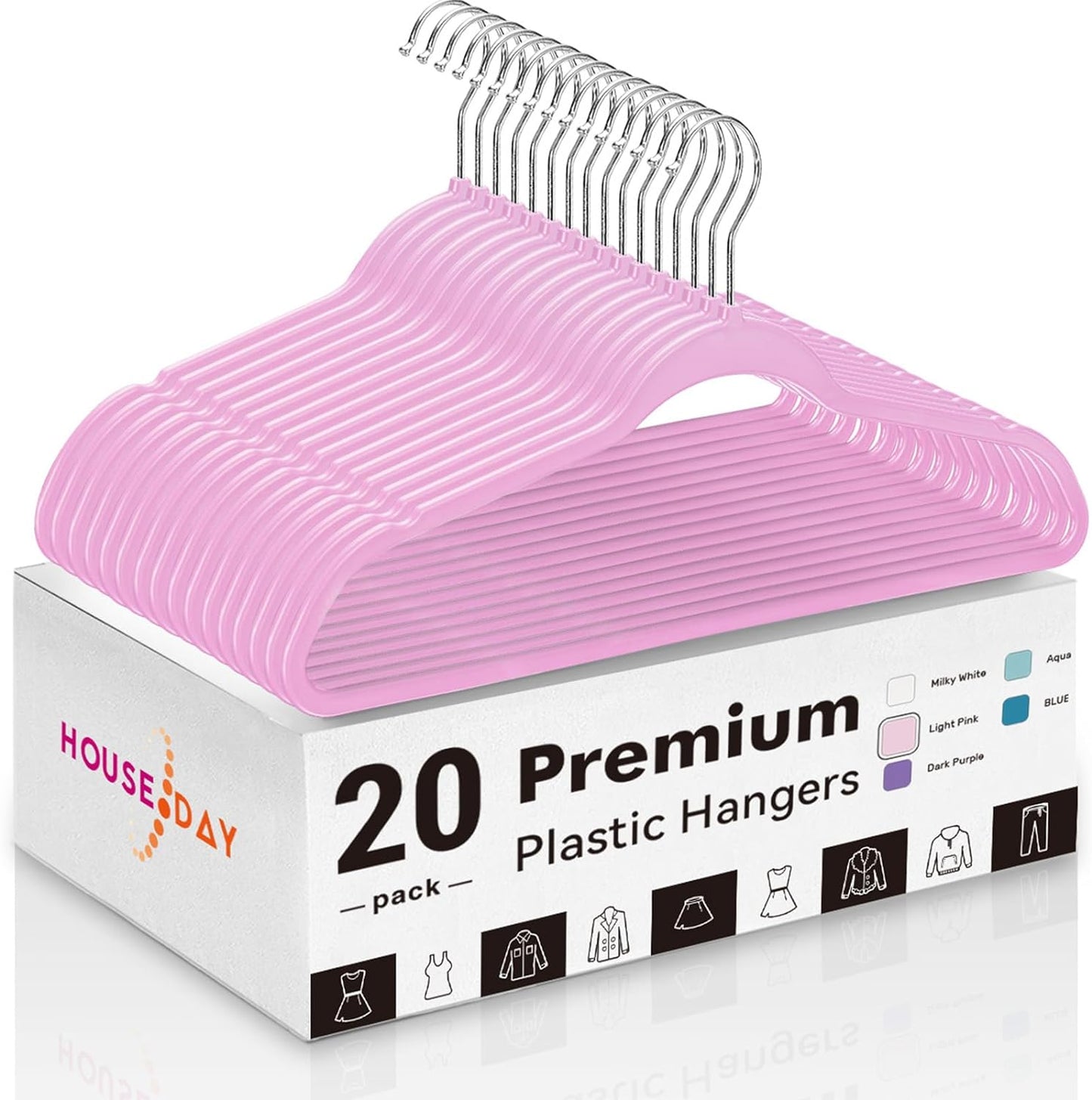 HOUSE DAY 17.5 Inch Plastic Hangers Pink 20 Pack