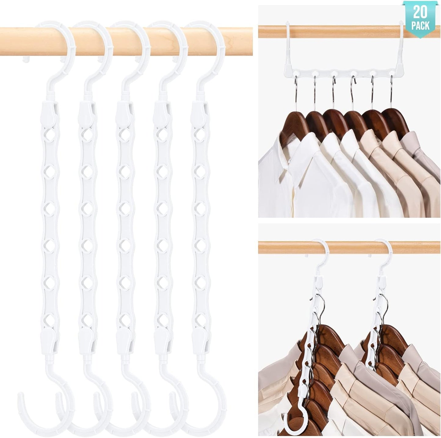 HOUSE DAY 9.5 Inch Space Saving Hangers for Clothes White 20 Pack