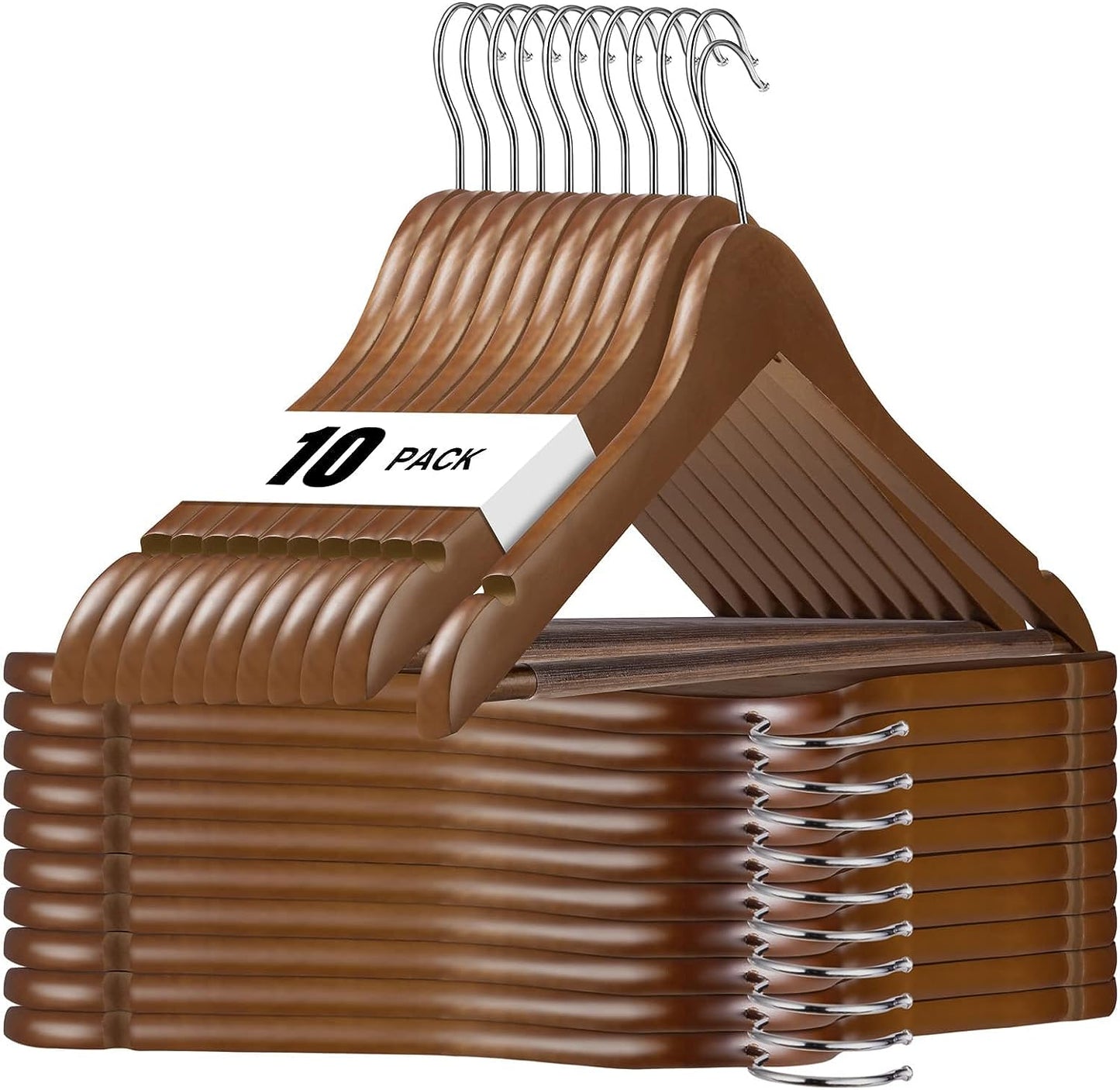 HOUSE DAY 17.7X9 Inch Solid Wood Coat Hangers Walnut 10 Pack