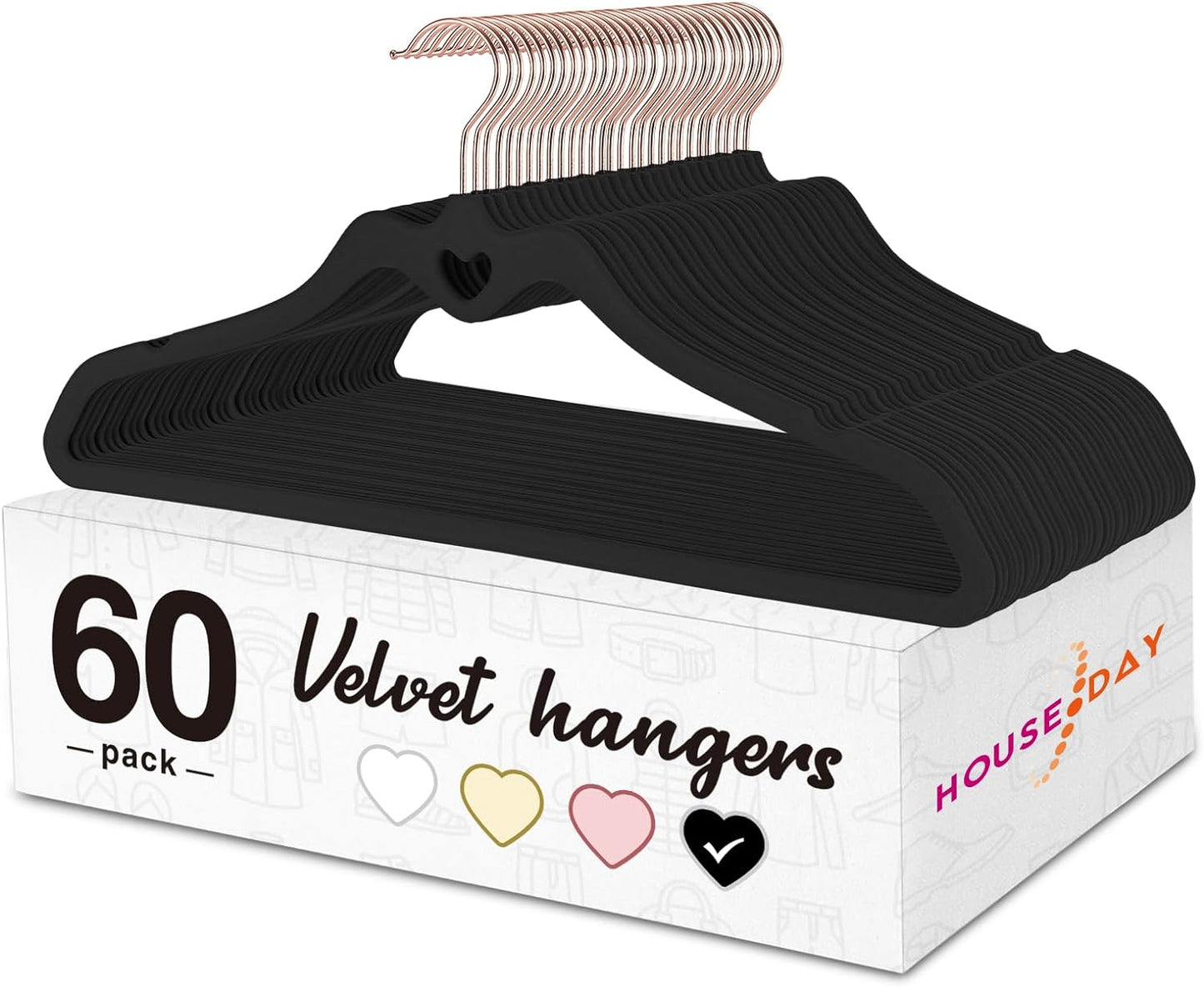 HOUSE DAY 16.5 Inch Velvet Hangers Black 60 Pack