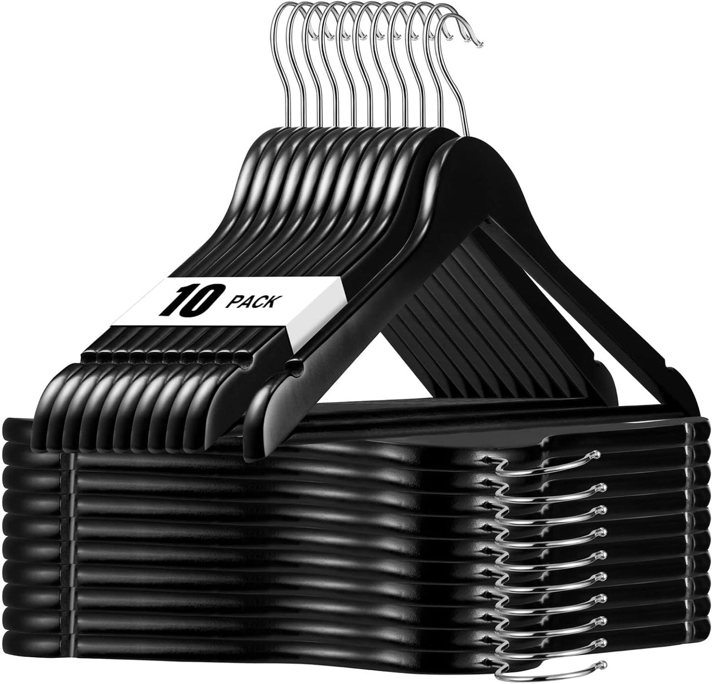 HOUSE DAY 17.7X9 Inch Solid Wood Coat Hangers Black 10 Pack