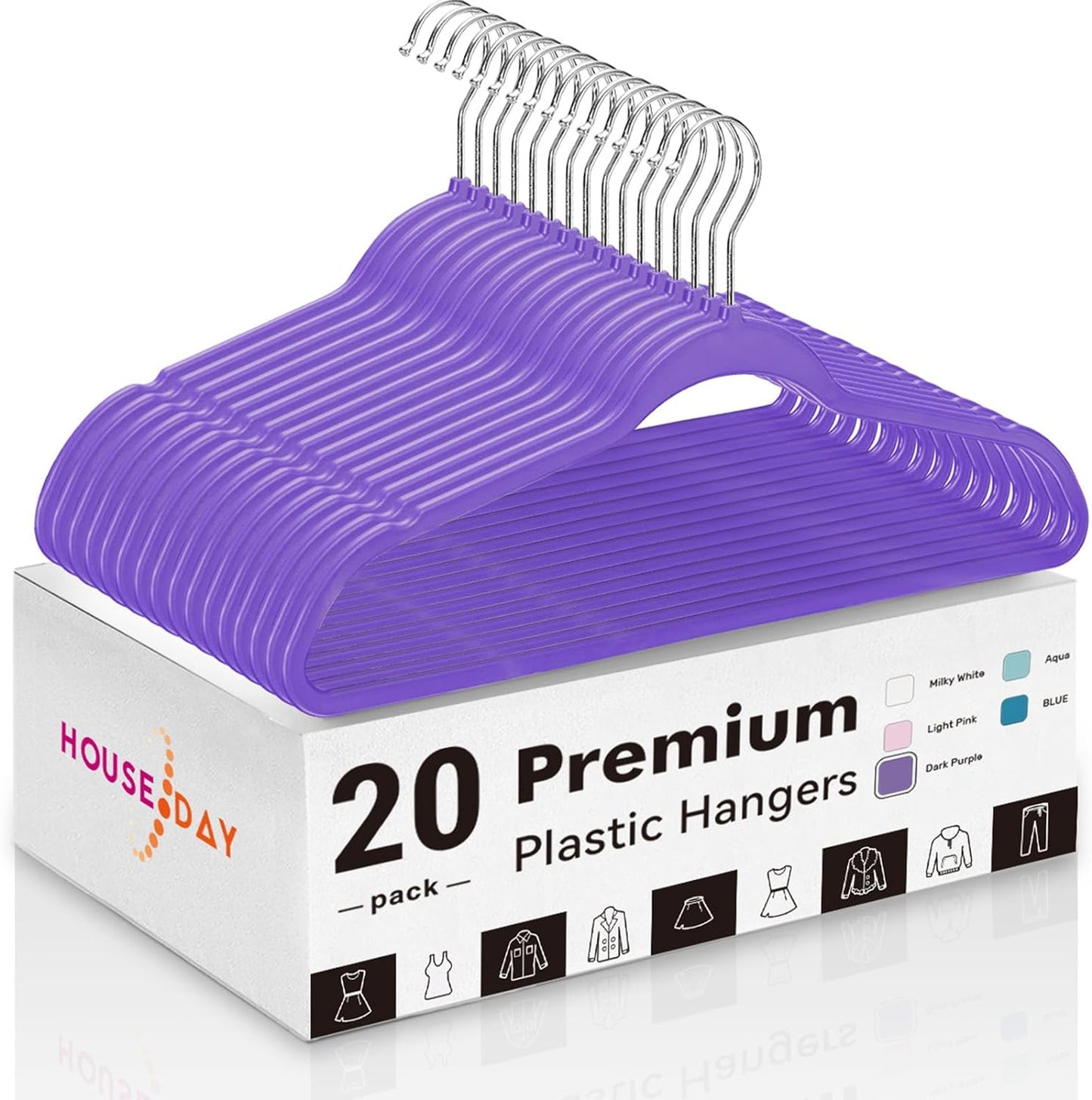 HOUSE DAY 17.5 Inch Plastic Hangers Purple 20 Pack