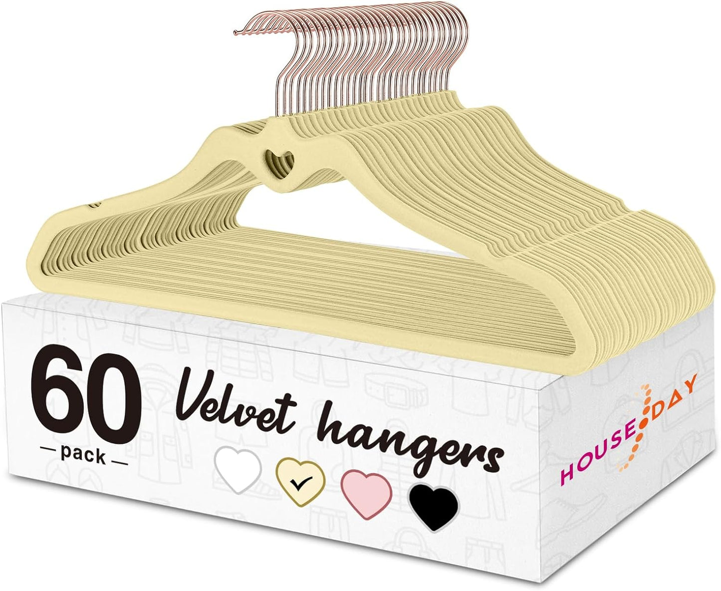 HOUSE DAY 16.5 Inch Velvet Hangers Beige 60 Pack