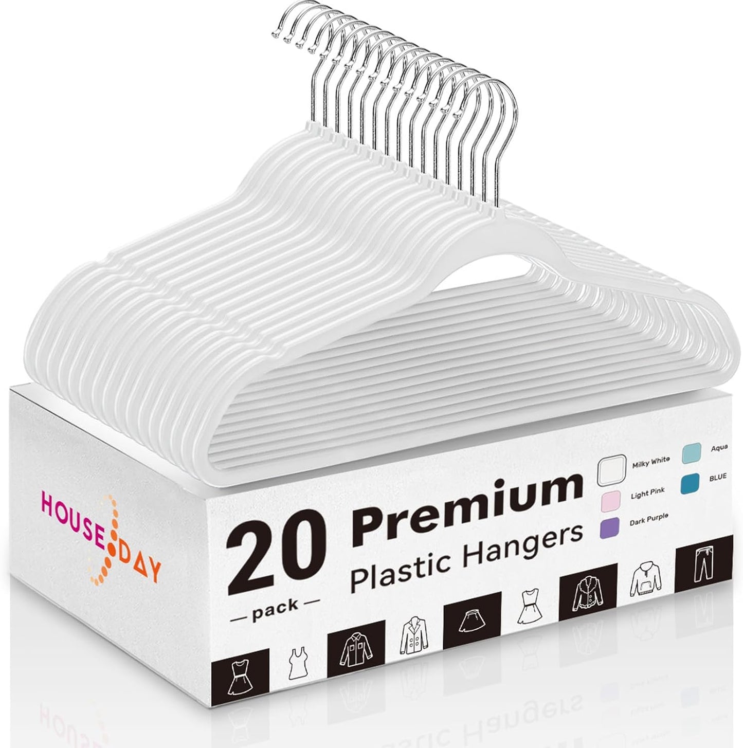 HOUSE DAY 17.5 Inch Plastic Hangers 20 Pack