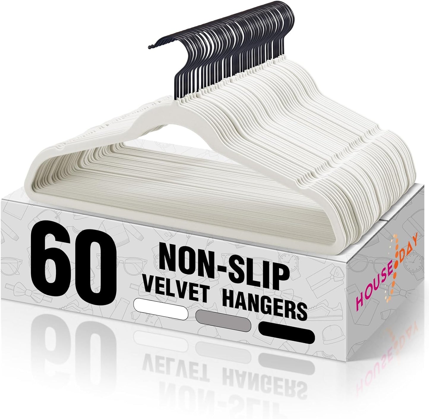 HOUSE DAY 17.5 Inch Black Hook Velvet Hangers 60 Pack