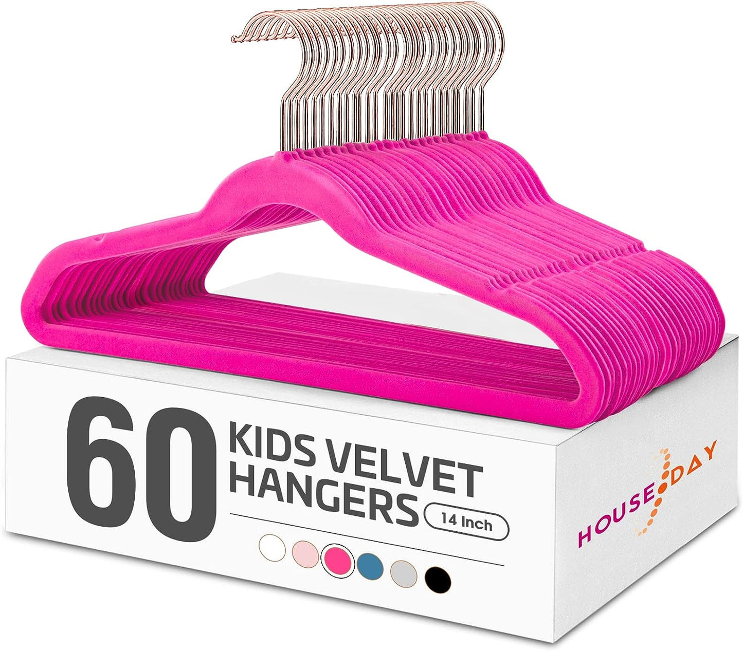 House Day 14 Inch Velvet Kids Hangers Hot Pink 60 Pack