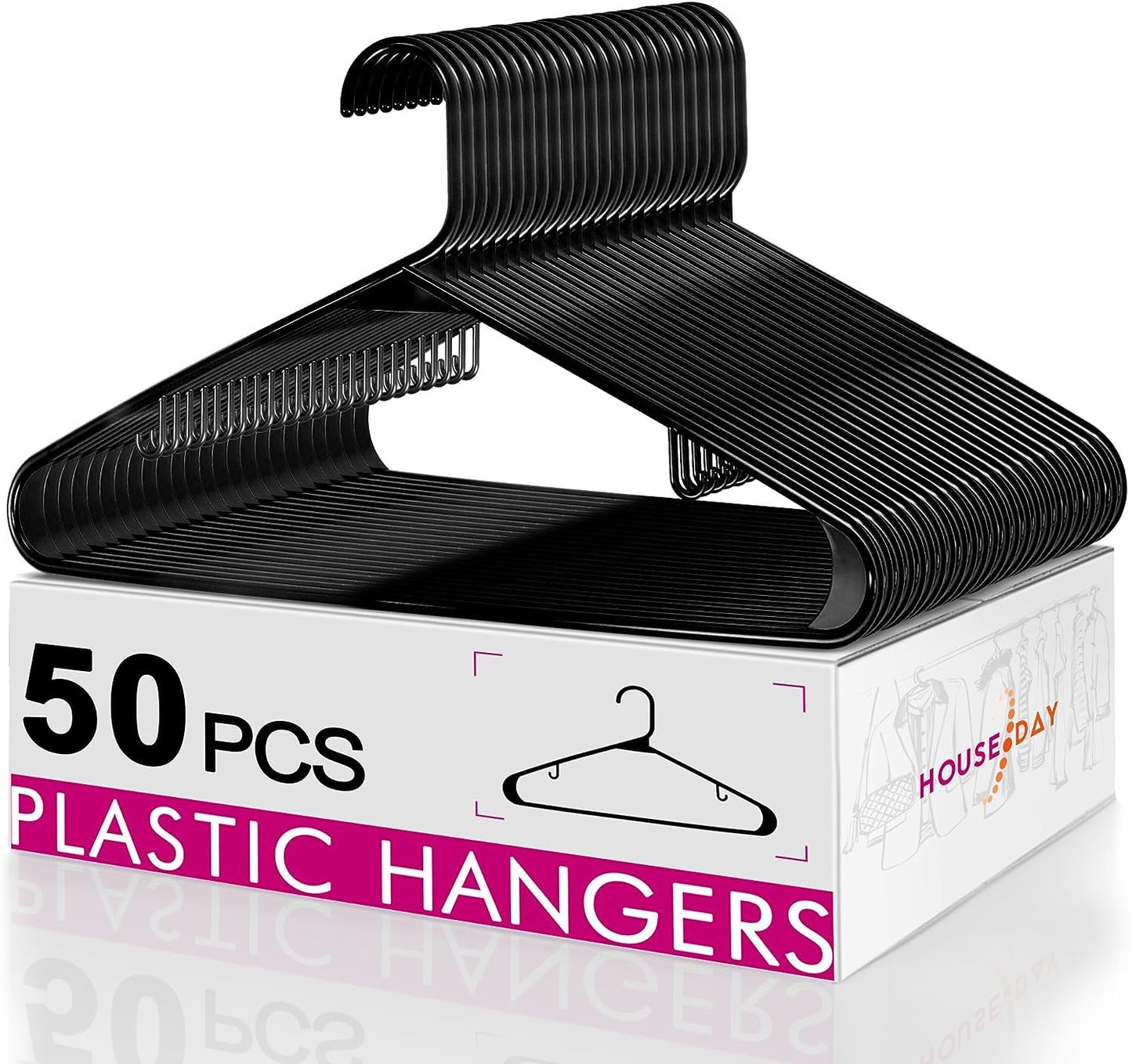HOUSE DAY 16.5x9.3 Inch Plastic Hangers Black 50 Pack
