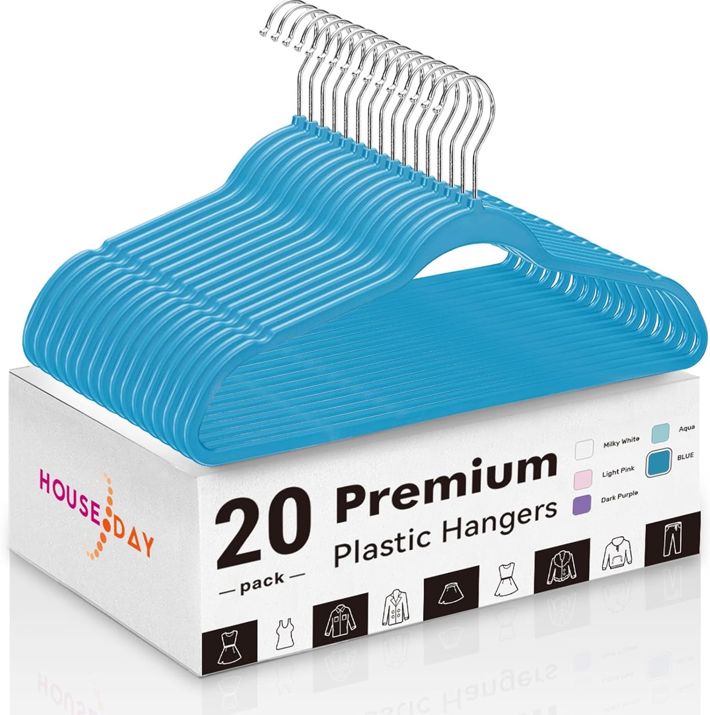 HOUSE DAY 17.5 Inch Plastic Hangers Blue 20 Pack