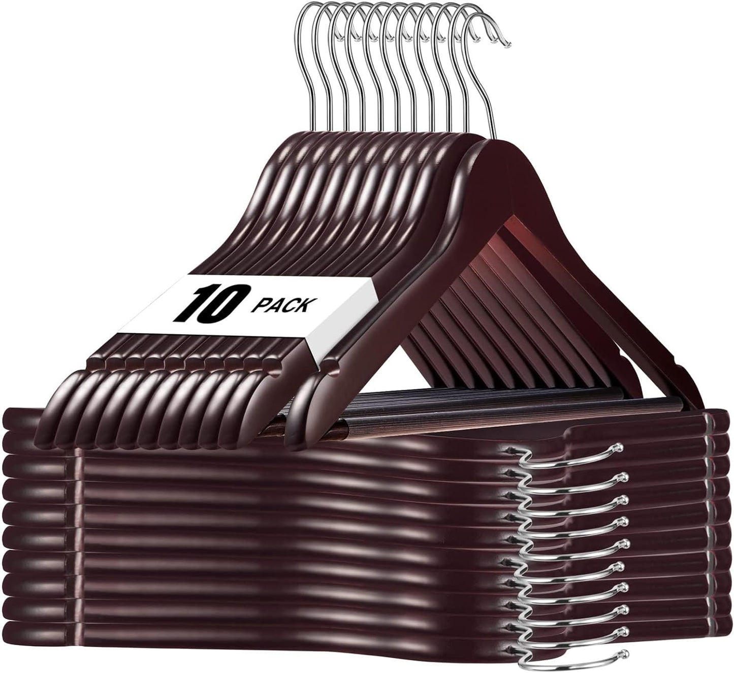 HOUSE DAY 17.7X9 Inch Solid Wood Coat Hangers Brown 10 Pack