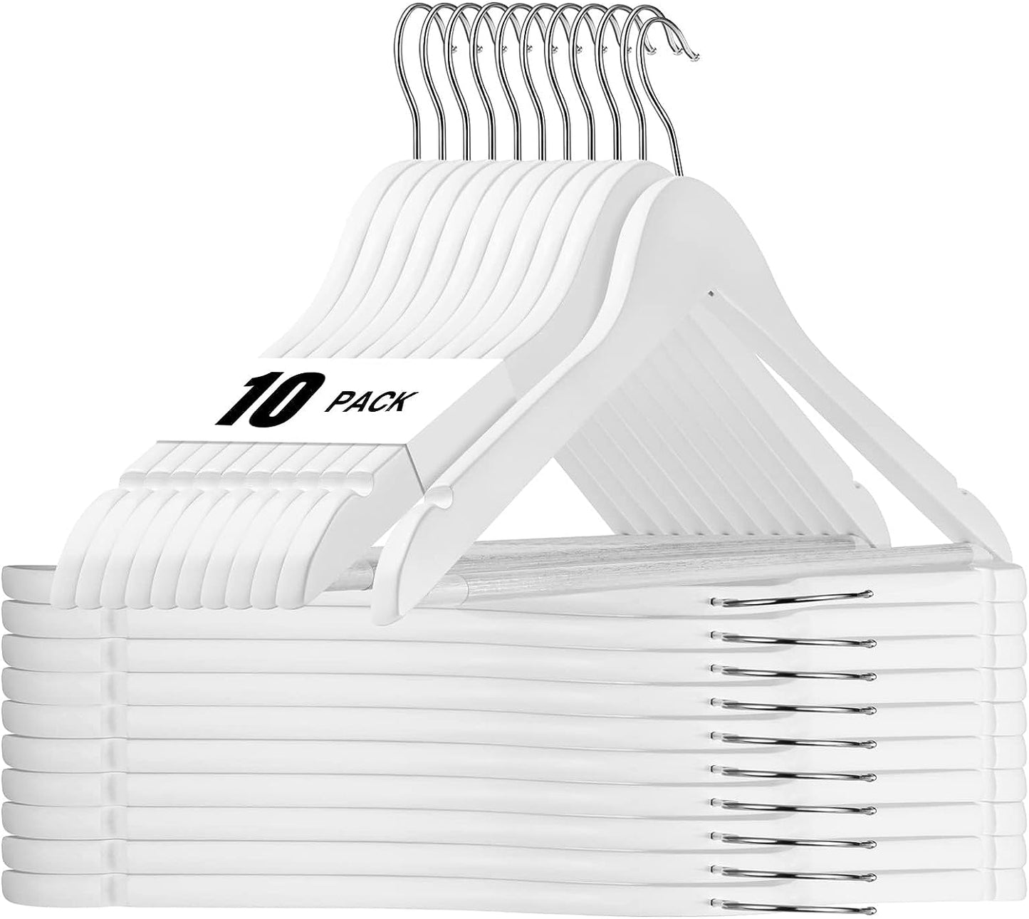 HOUSE DAY 17.7X9 Inch Solid Wood Coat Hangers White 10 Pack