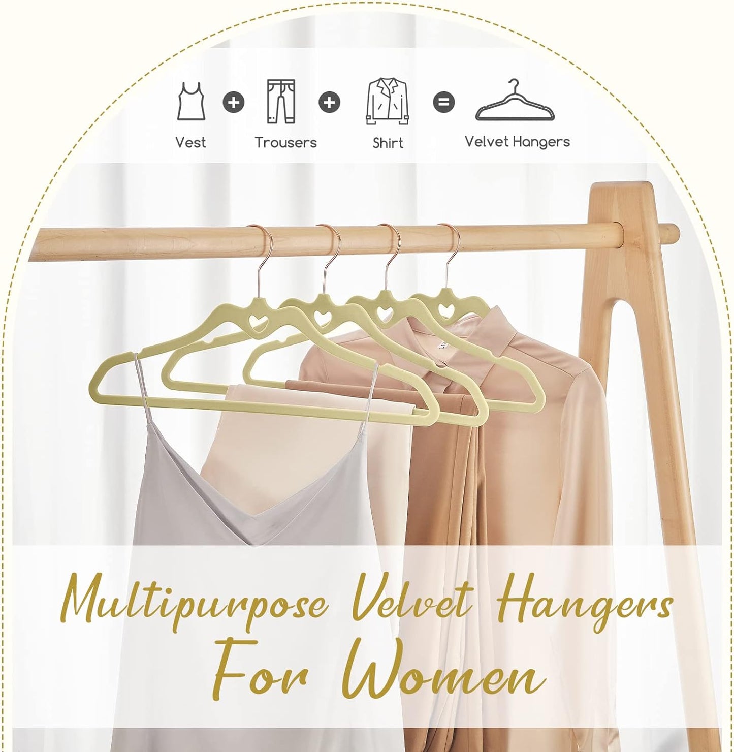 HOUSE DAY 16.5 Inch Velvet Hangers Beige 60 Pack
