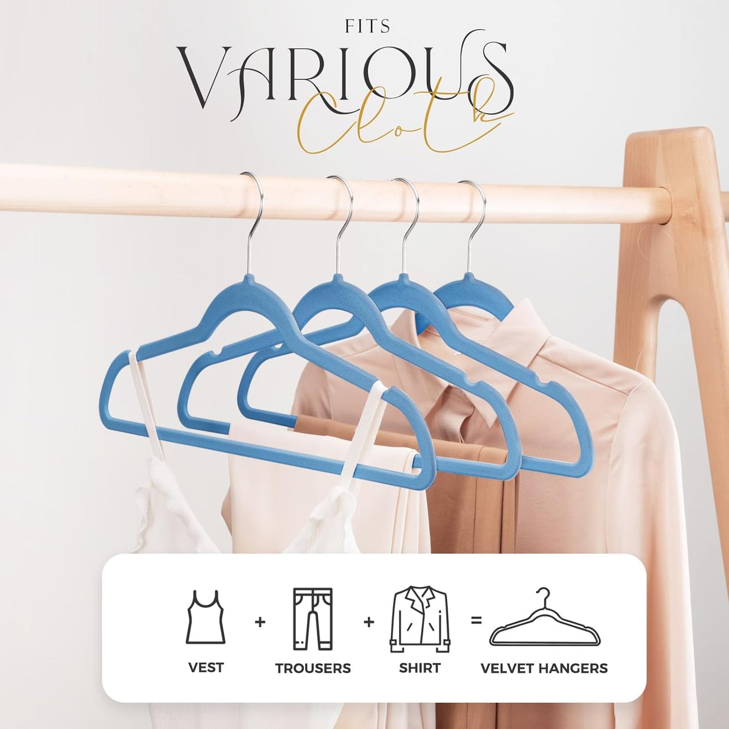 HOUSE DAY 17.5 Inch Silver Hook Velvet Hangers Blue 60 Pack