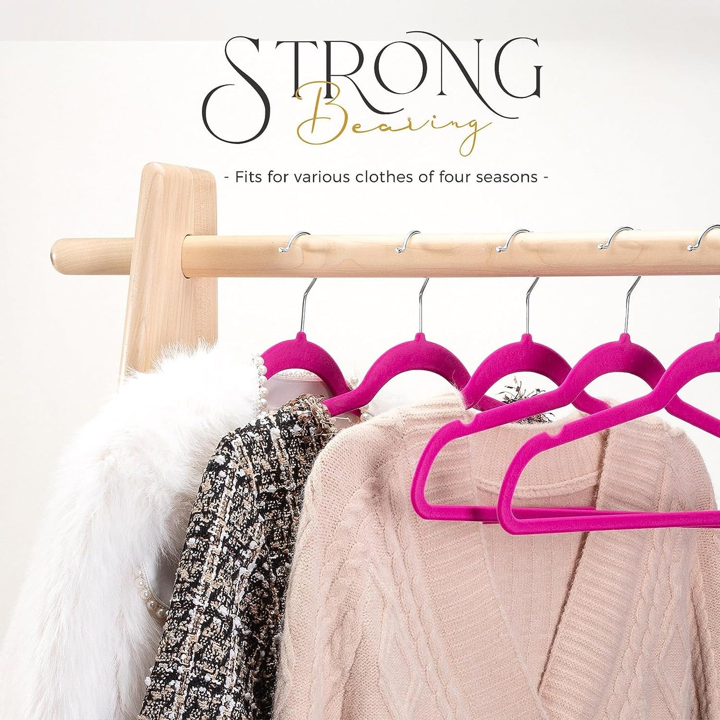 HOUSE DAY 17.5 Inch Silver Hook Velvet Hangers Hot Pink 60 Pack