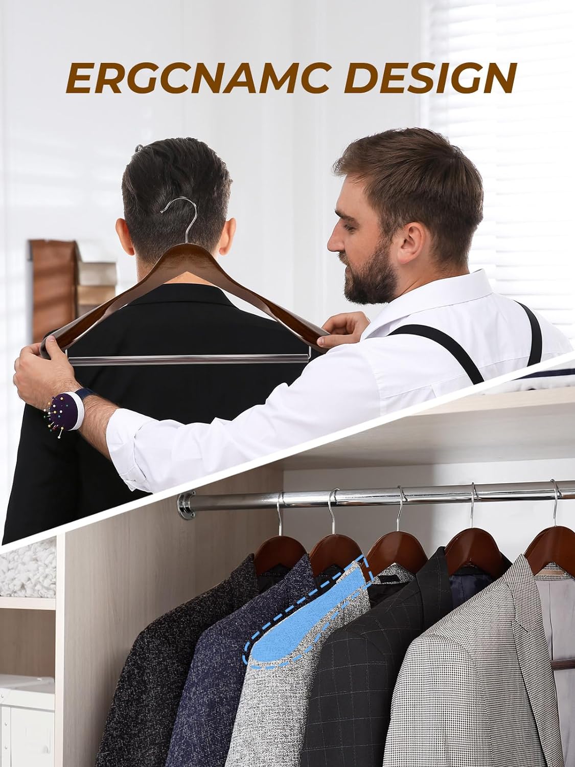 HOUSE DAY 17.7 Inch Wide Shoulder Wooden Hangers With Non Slip Walnut 6 Pack