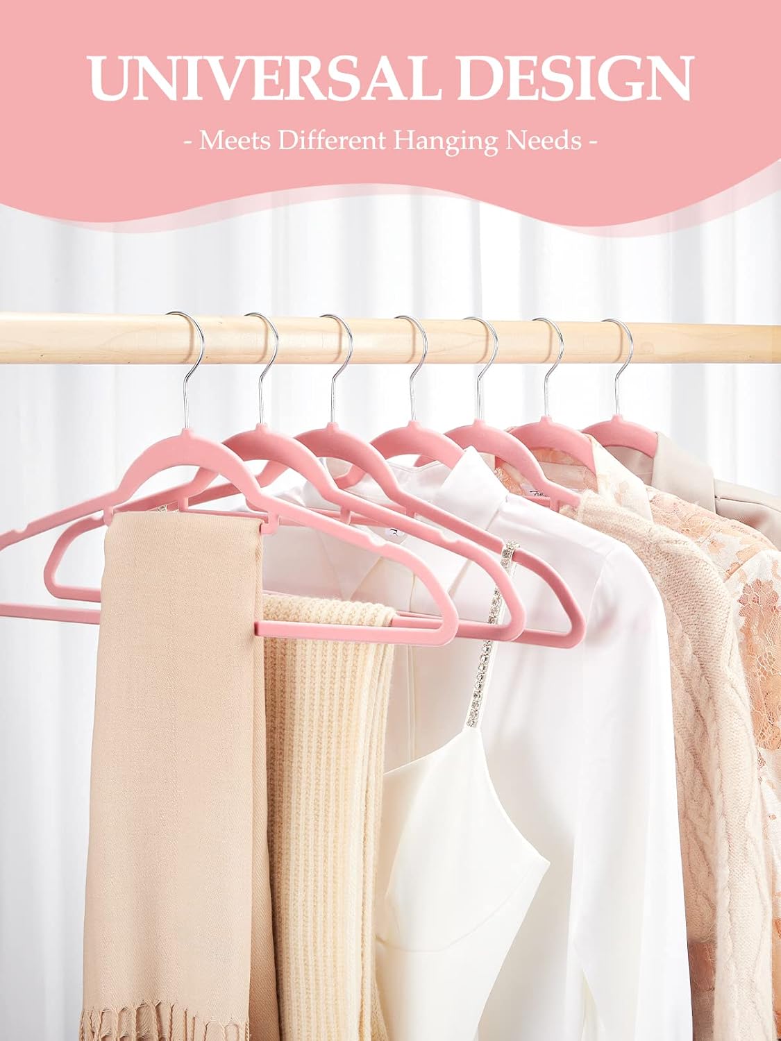 HOUSE DAY 17.5 Inch Velvet Hangers with Tie Bar Pink 20 Pack