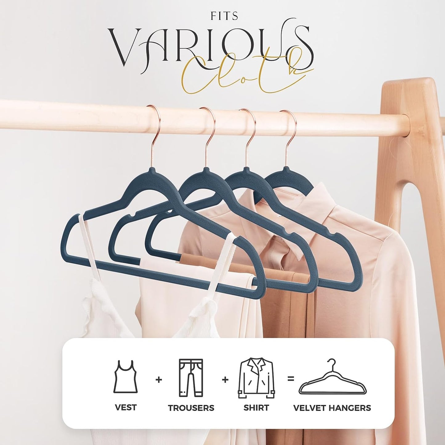 HOUSE DAY 17.5 Inch Gold Hook Velvet Hangers Navy Blue 60 Pack