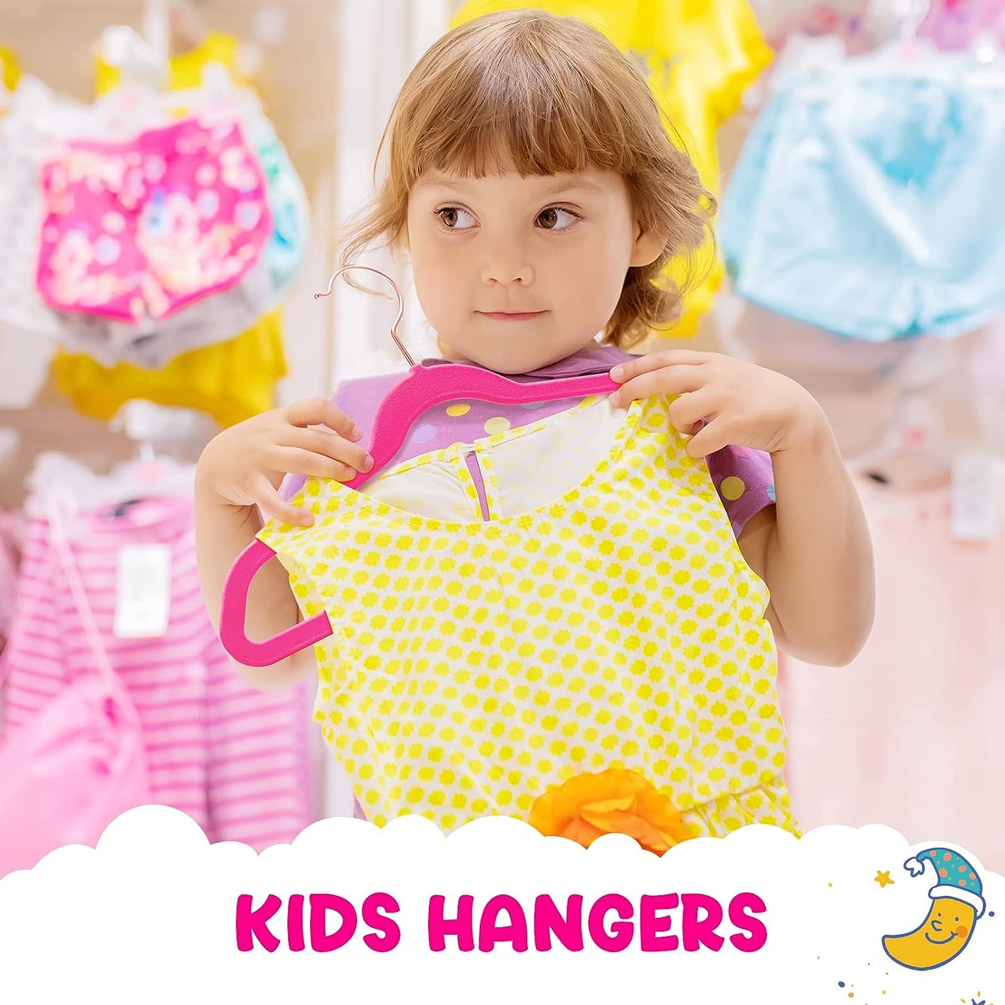 House Day 14 Inch Velvet Kids Hangers Hot Pink 60 Pack