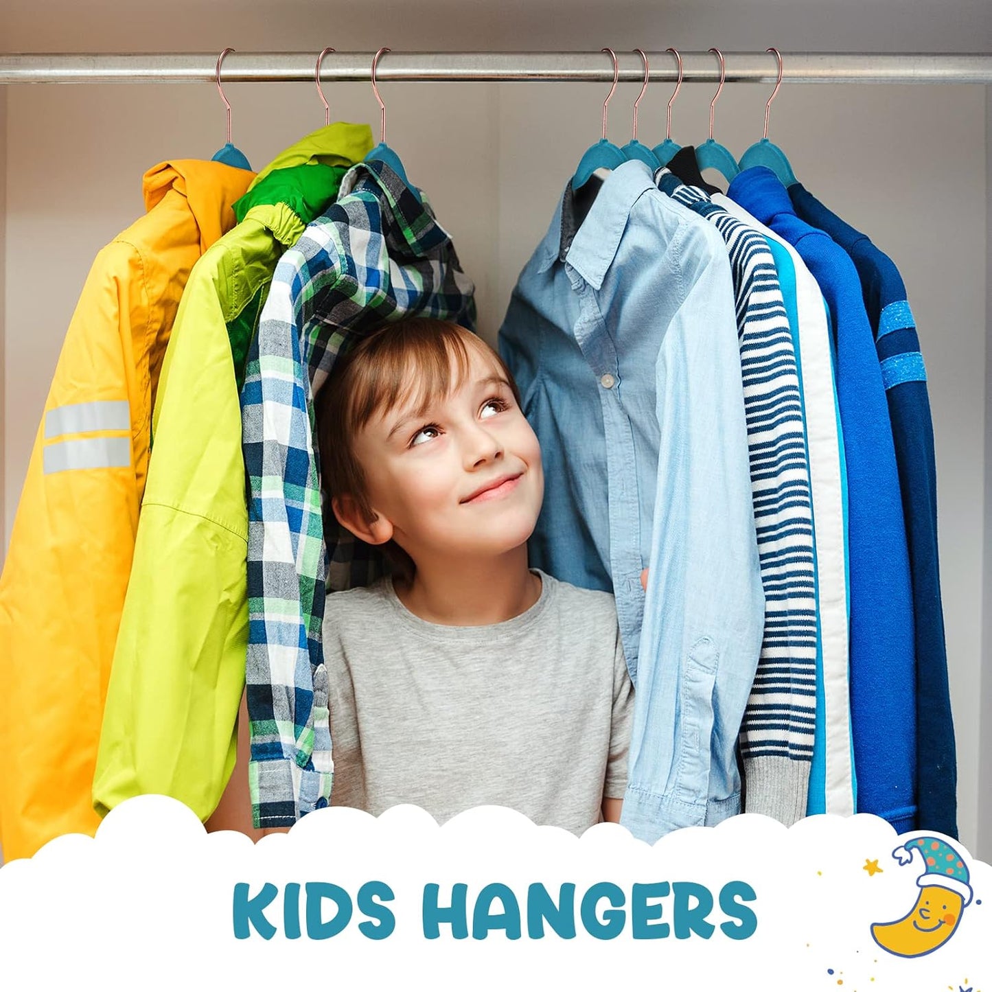 House Day 14 Inch Velvet Kids Hangers Light Blue 60 Pack