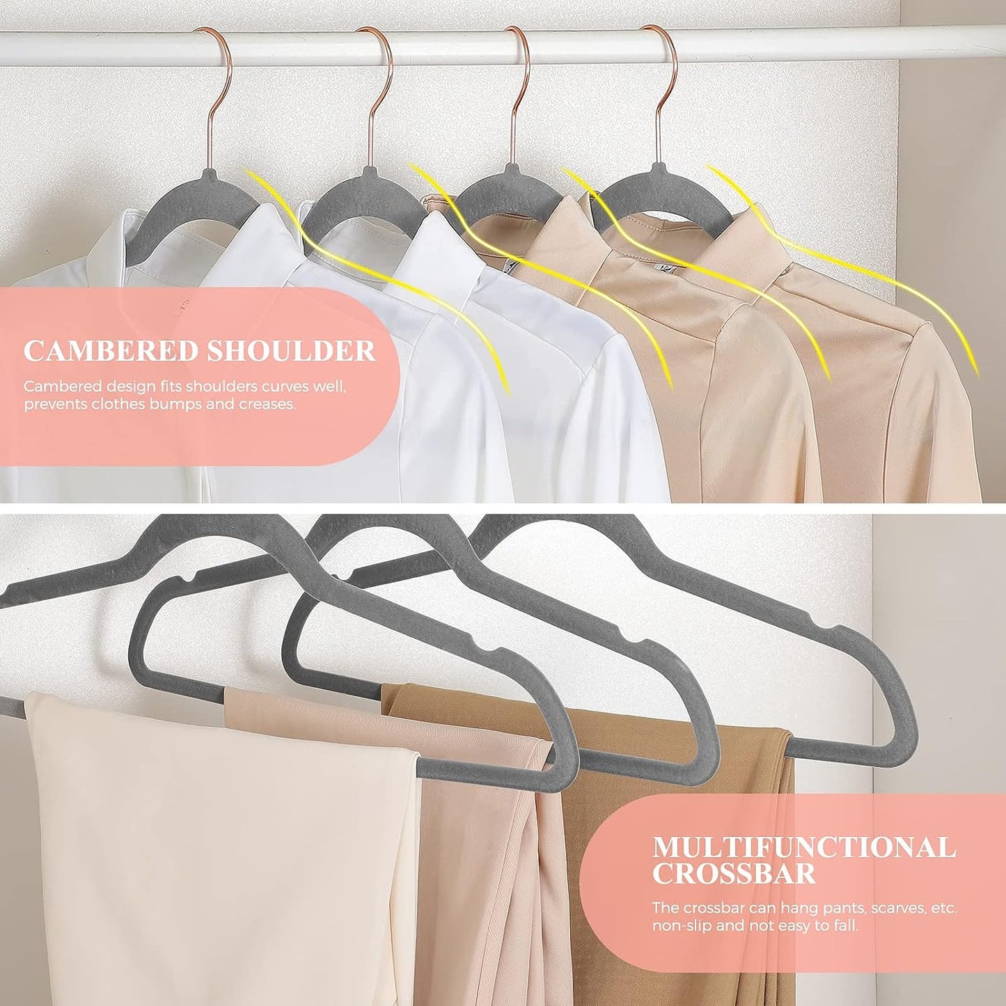 HOUSE DAY 17.5 Inch Gold Hook Velvet Hangers Gray 60 Pack