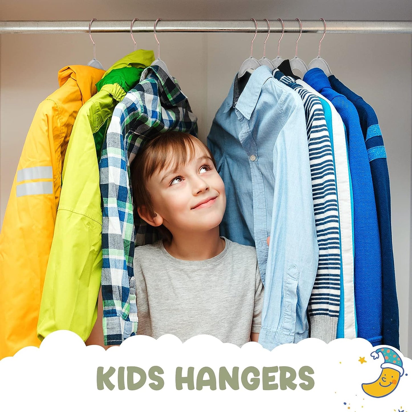 House Day 14 Inch Velvet Kids Hangers Gray 60 Pack