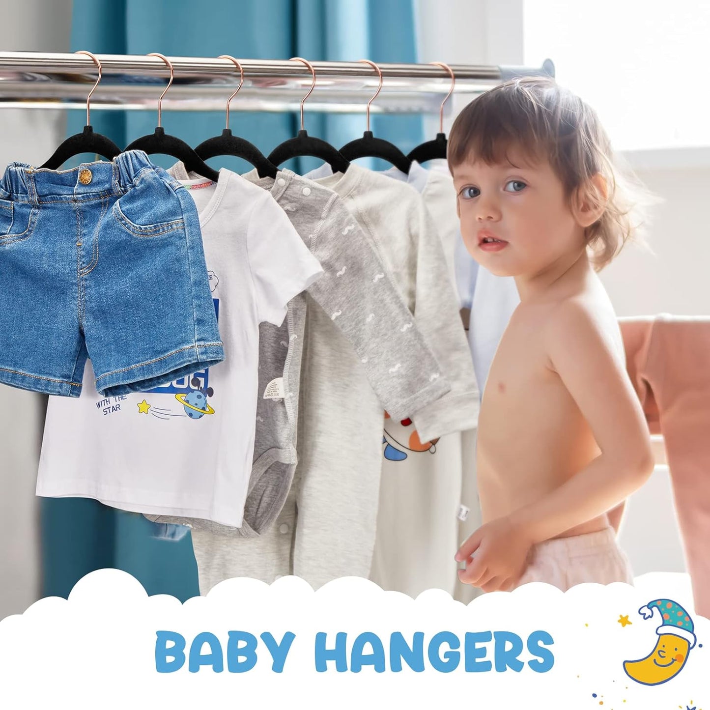 HOUSE DAY 11.8 inch Velvet Baby Hangers Black 60 Pack