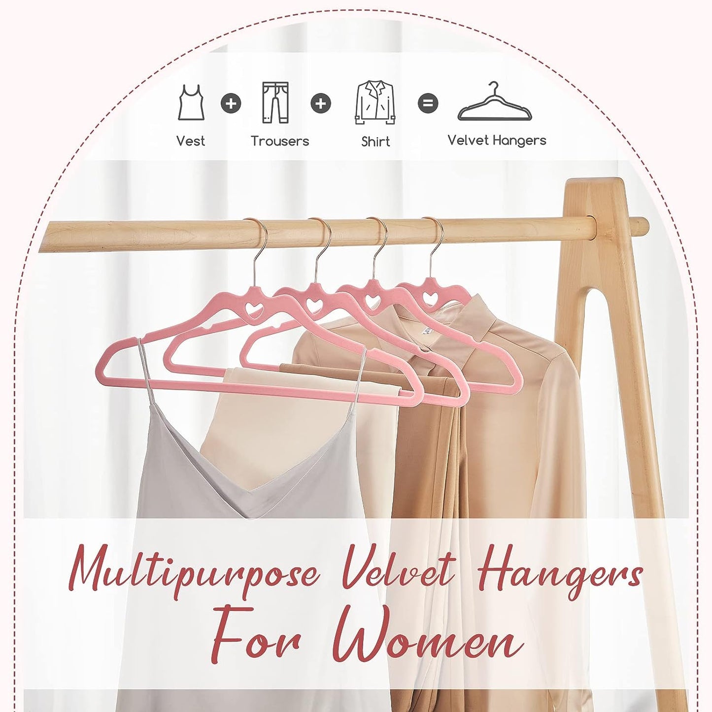 HOUSE DAY 16.5 Inch Velvet Hangers Pink 60 Pack
