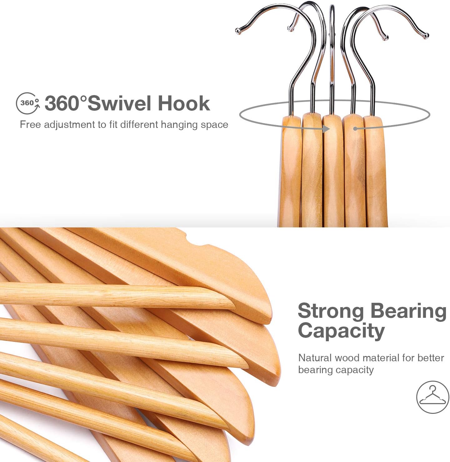 HOUSE DAY 12.6X7.9 Inch Wooden Childrens Hangers Kids Hangers Natural 20 Pack