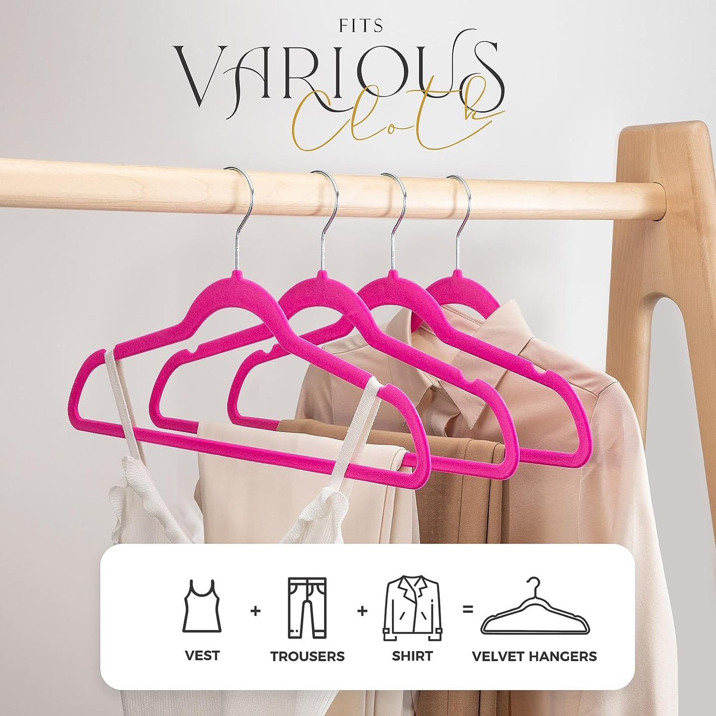 HOUSE DAY 17.5 Inch Silver Hook Velvet Hangers Hot Pink 60 Pack