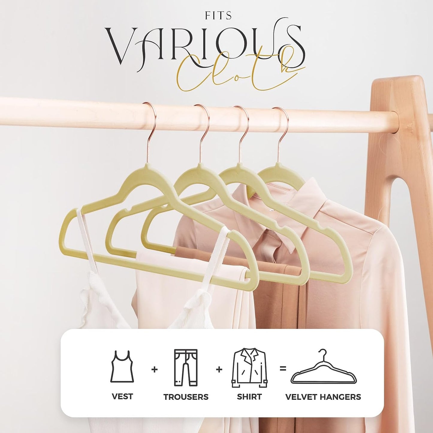 HOUSE DAY 17.5 Inch Gold Hook Velvet Hangers Beige 60 Pack