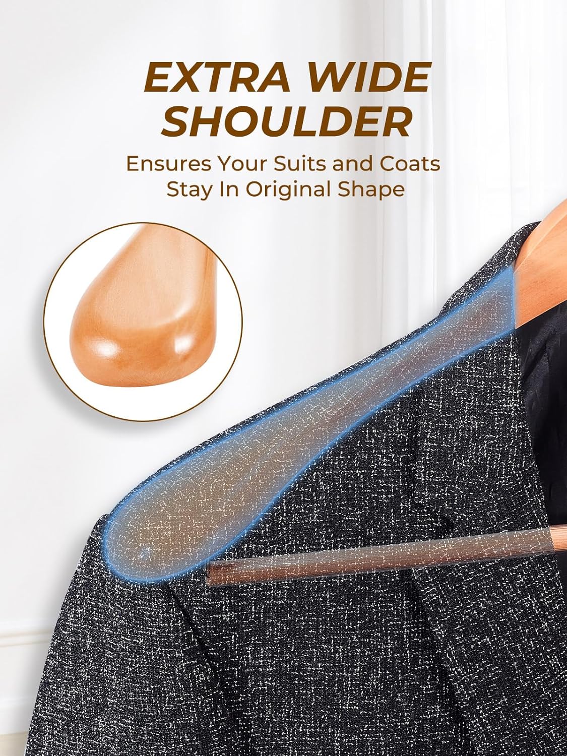 HOUSE DAY 17.7 Inch Wide Shoulder Wooden Hangers With Non Slip Natural 6 Pack