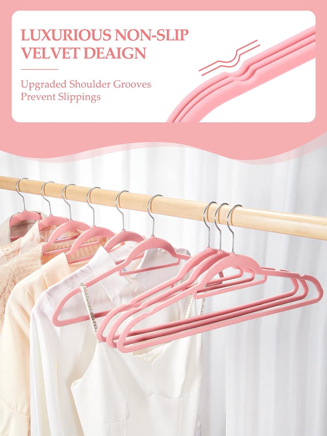 HOUSE DAY 17.5 Inch Velvet Hangers with Tie Bar Pink 20 Pack