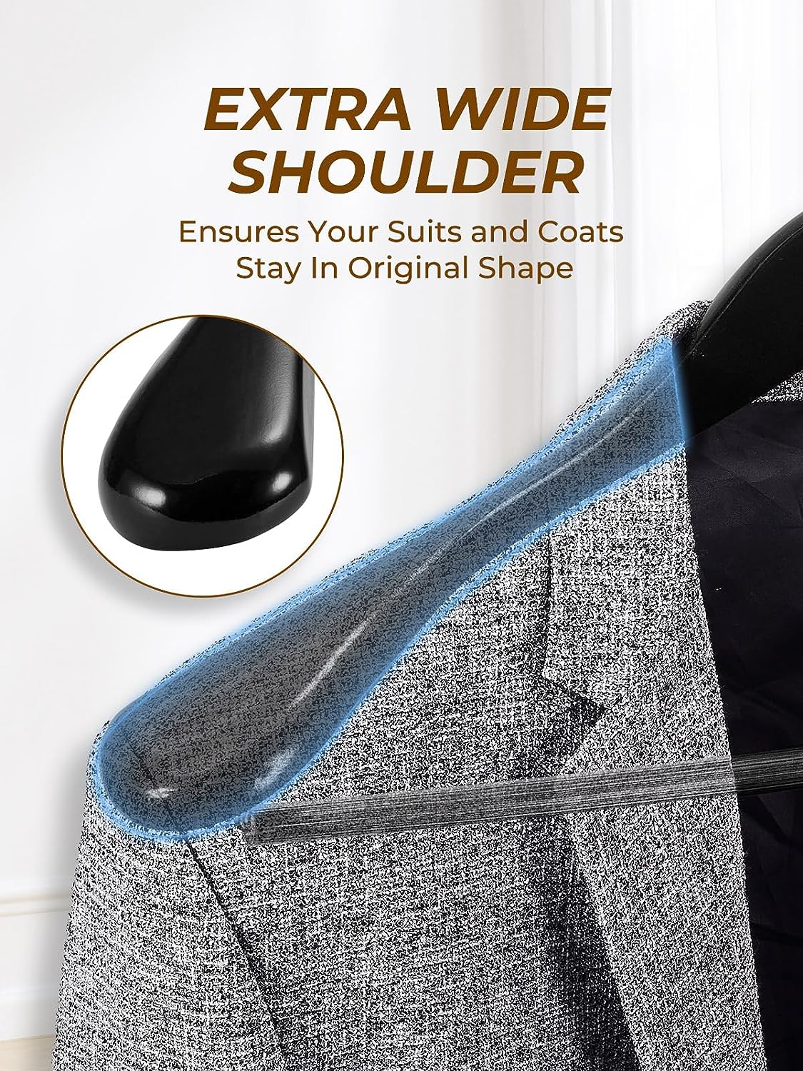 HOUSE DAY 17.7 Inch Wide Shoulder Wooden Hangers With Non Slip Black 6 Pack