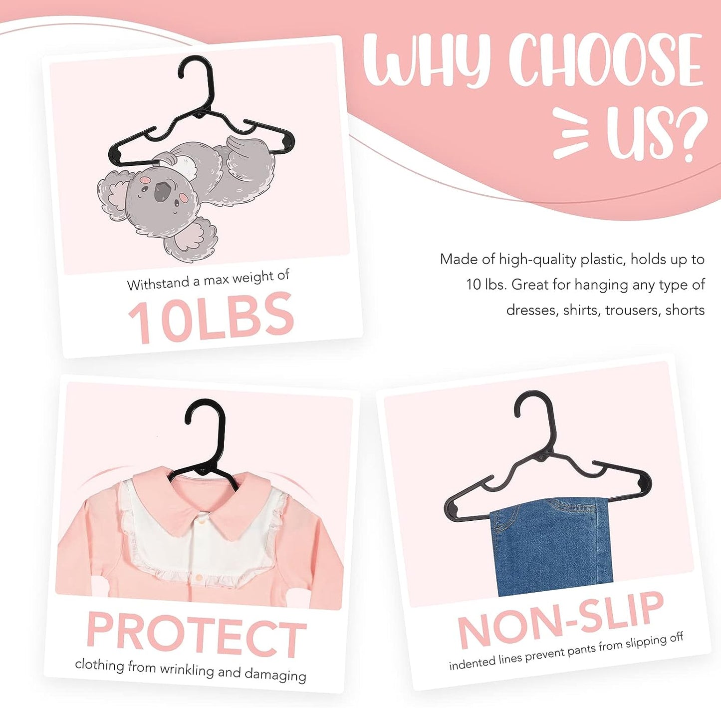 HOUSE DAY 11.7x6.5 Inch Plastic Baby Hangers for Closet Black 60 Pack