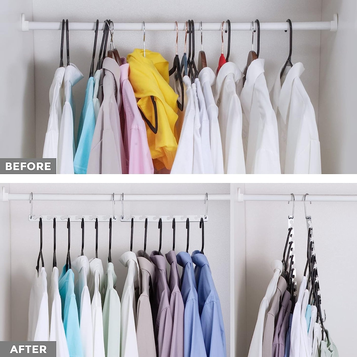 HOUSE DAY 10 Inch Closet Space Saving Wardrobe Clothing Magic Hangers Silver 8 pack