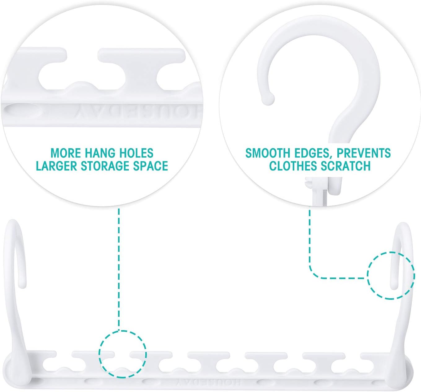 HOUSE DAY 10.6 Inch Sturdy Plastic Space Saving Hangers White 20 Pack