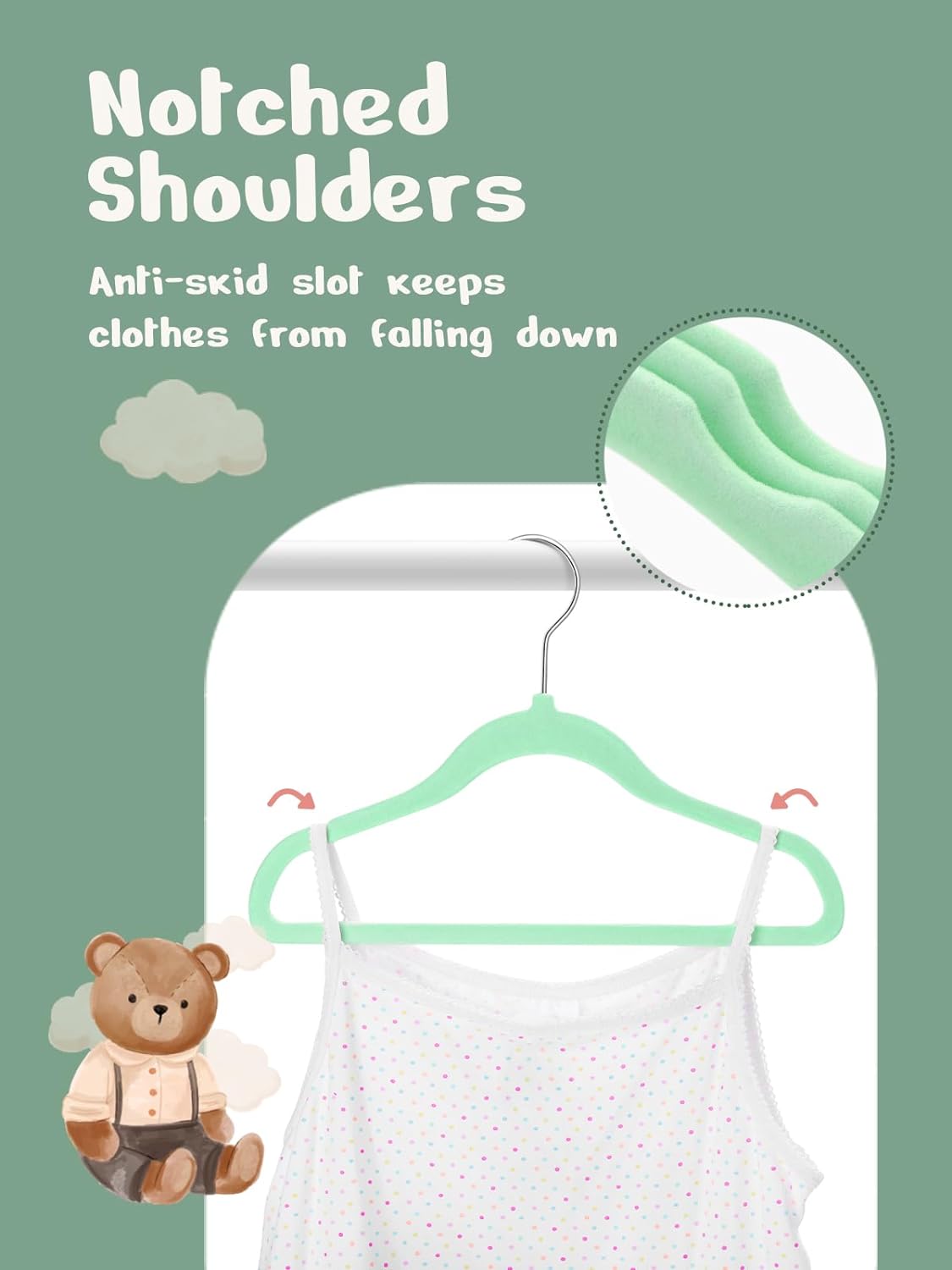 HOUSE DAY 11 Inch Velvet Baby Hangers Carnival Green 50 Pack