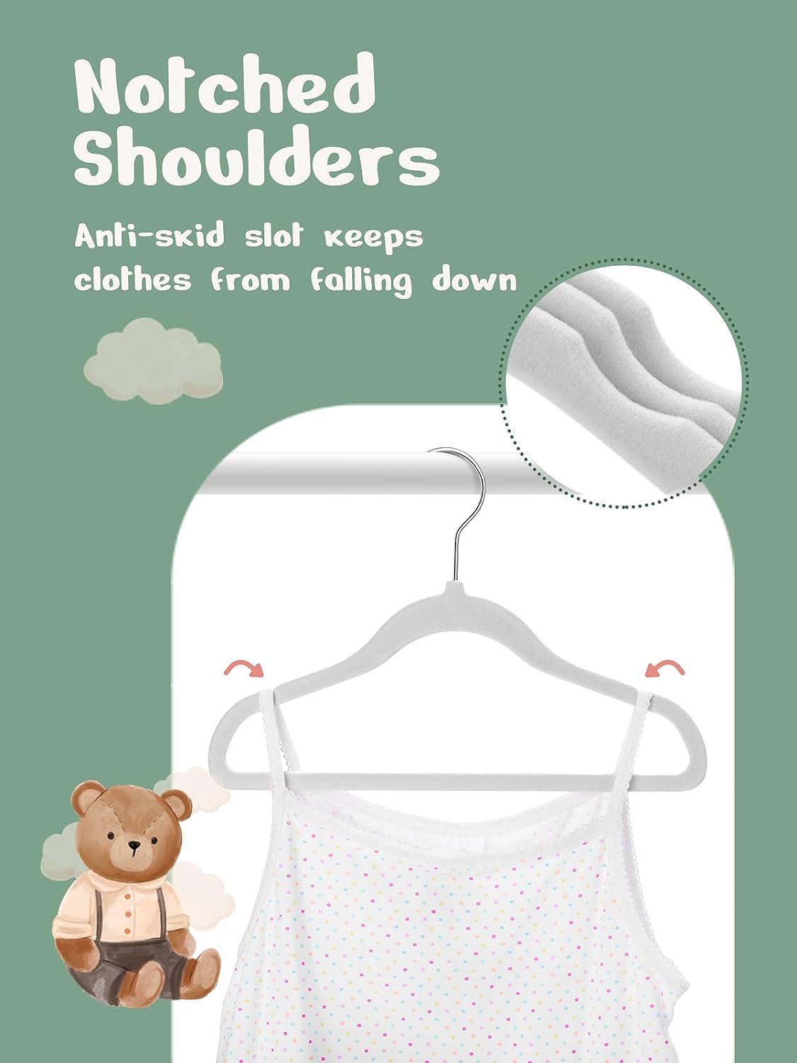 HOUSE DAY 11 Inch Velvet Baby Hangers Light Grey 50 Pack