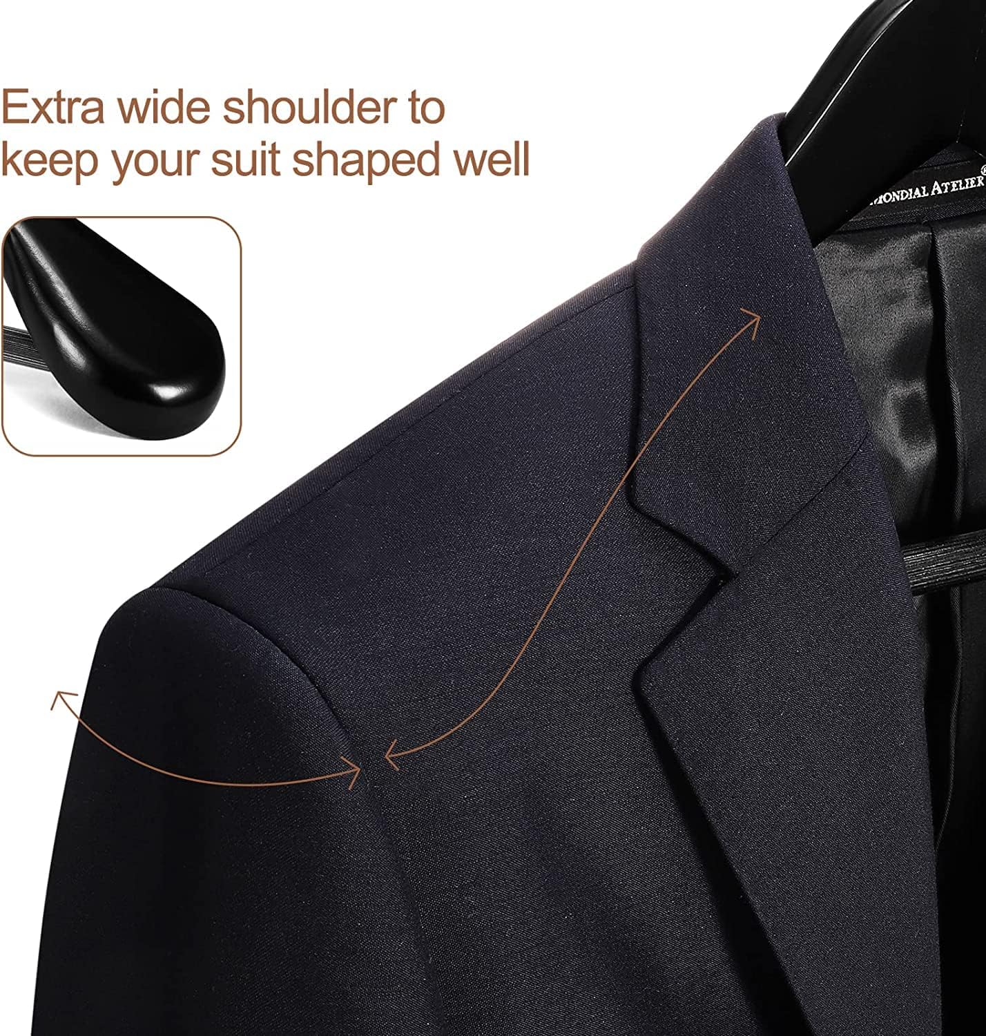 HOUSE DAY 17.7 Inch Solid Wood Coat Hangers Black 6 Pack