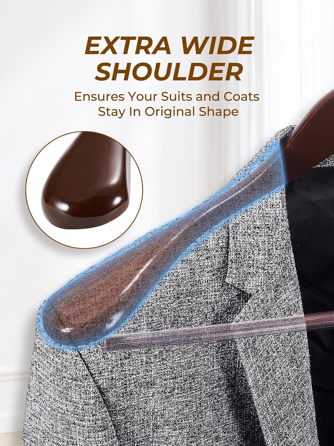 HOUSE DAY 17.7 Inch Wide Shoulder Wooden Hangers With Non Slip Walnut 6 Pack