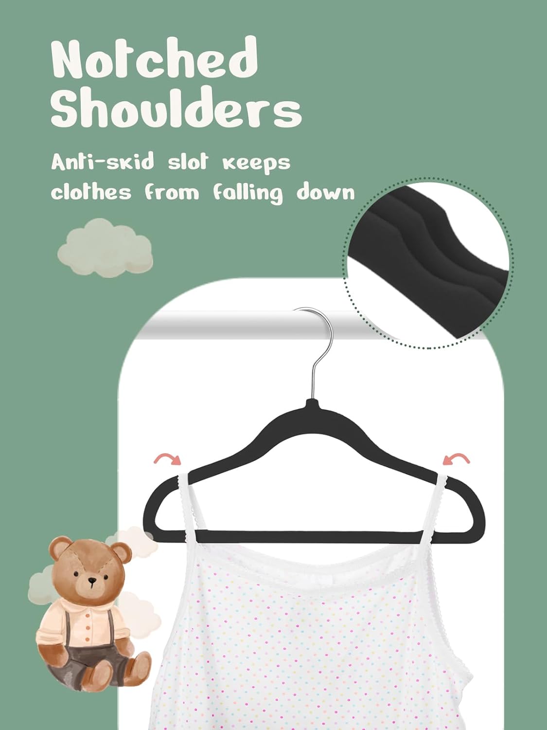 HOUSE DAY 11 Inch Velvet Baby Hangers Black 50 Pack