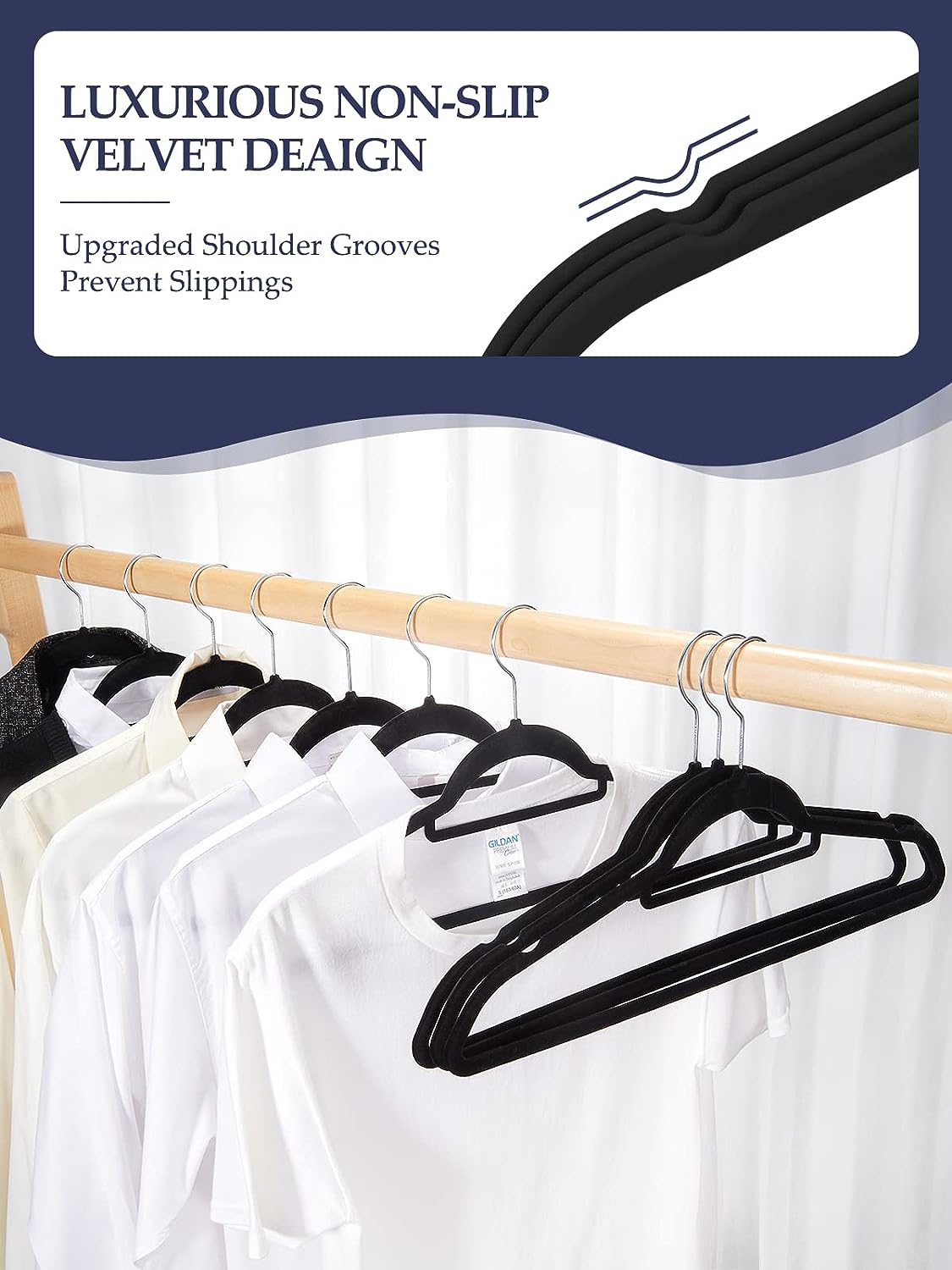 HOUSE DAY 17.5 Inch Velvet Hangers with Tie Bar Black 20 Pack