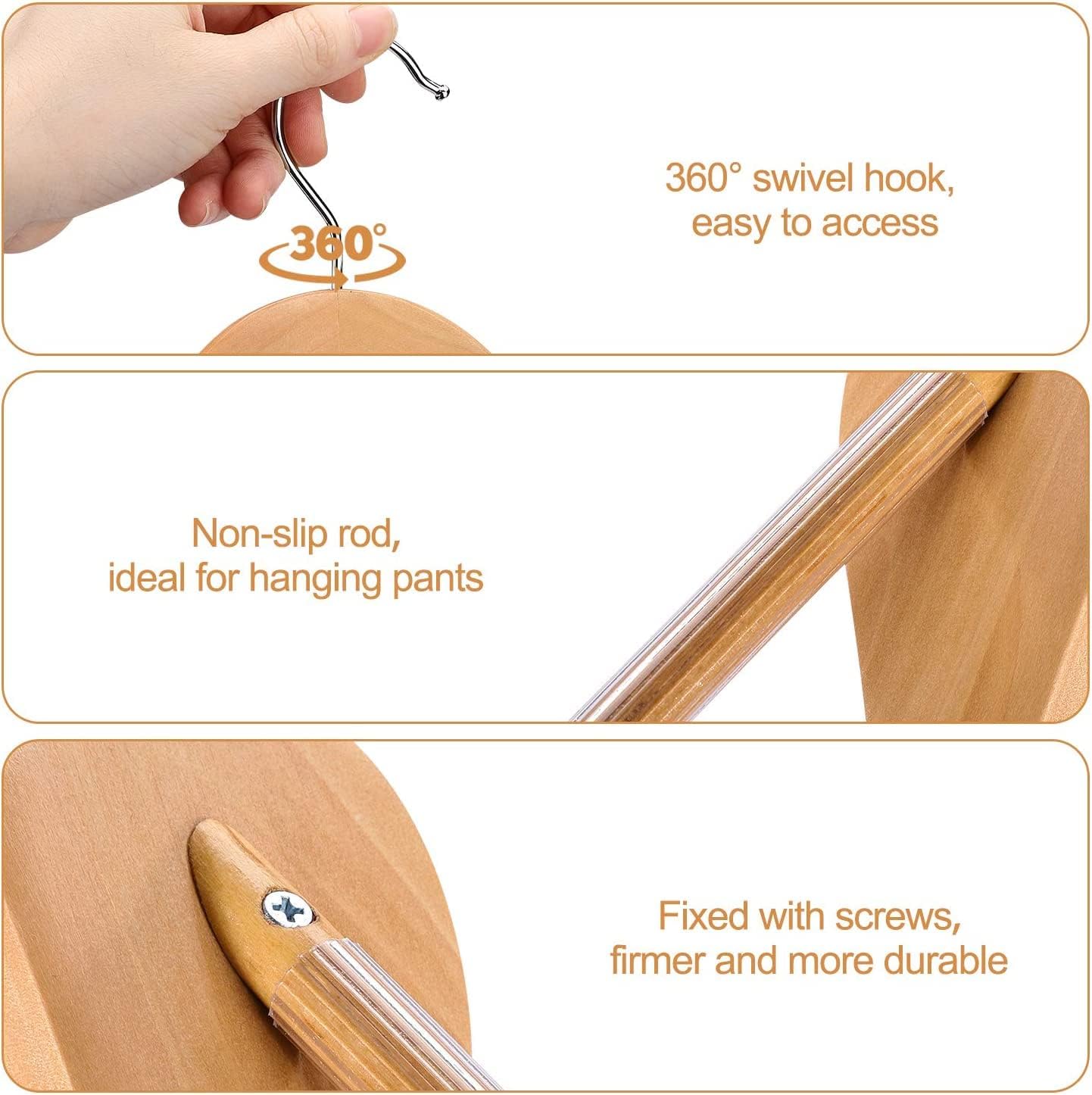 HOUSE DAY 17.7 Inch Solid Wood Coat Hangers Natural 6 Pack