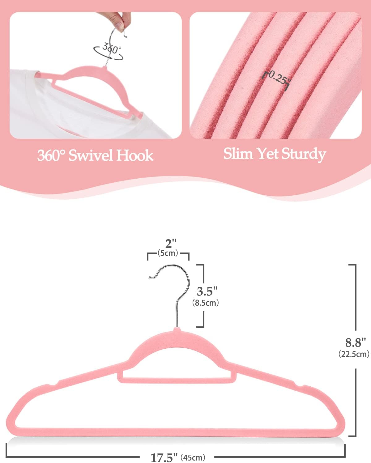 HOUSE DAY 17.5 Inch Velvet Hangers with Tie Bar Pink 20 Pack