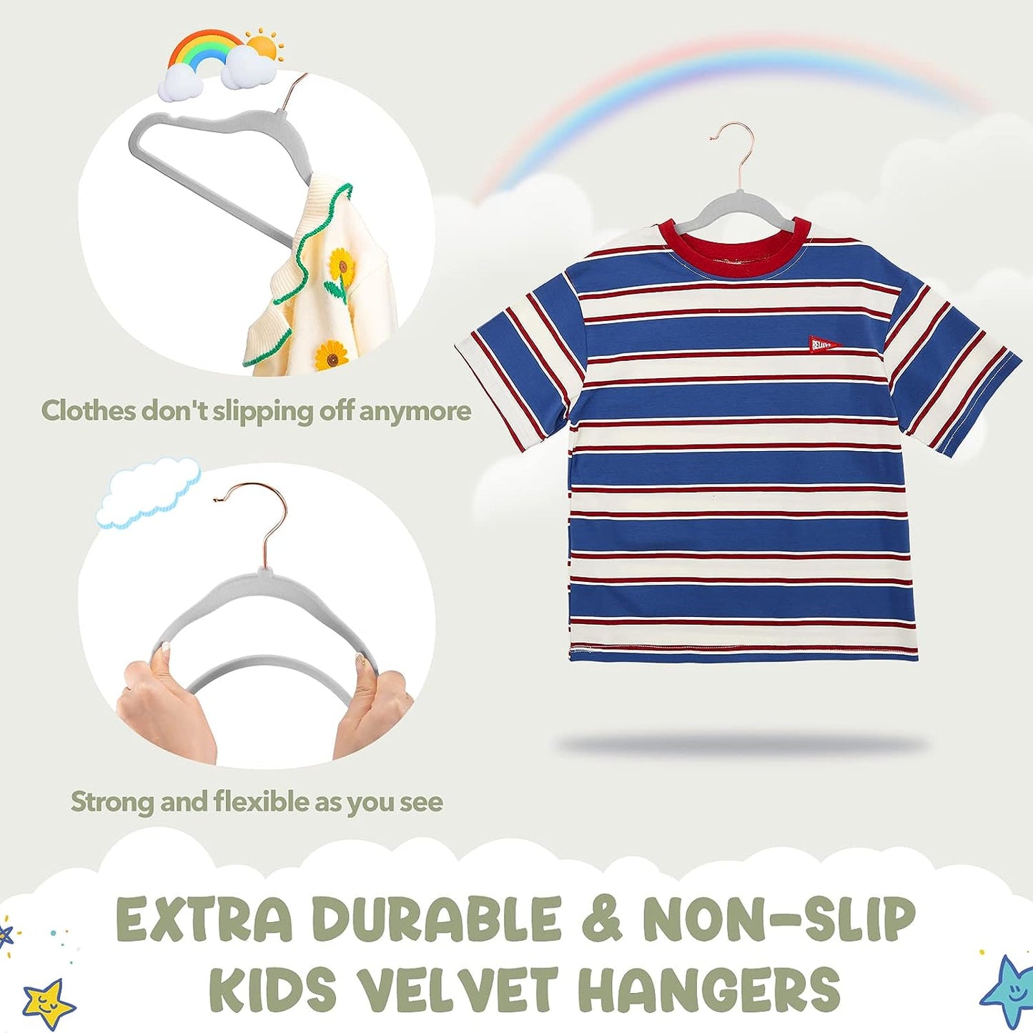 House Day 14 Inch Velvet Kids Hangers Gray 60 Pack