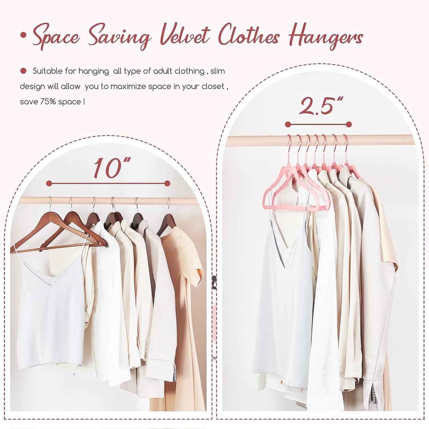 HOUSE DAY 16.5 Inch Velvet Hangers Pink 60 Pack