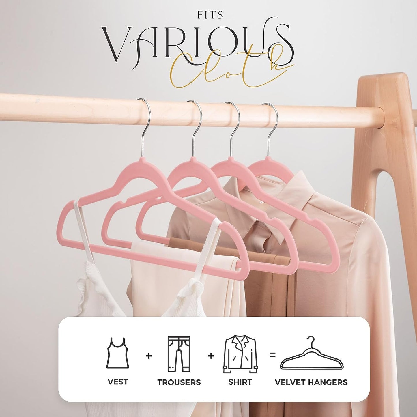HOUSE DAY 17.5 Inch Silver Hook Velvet Hangers Peach Pink 60 Pack