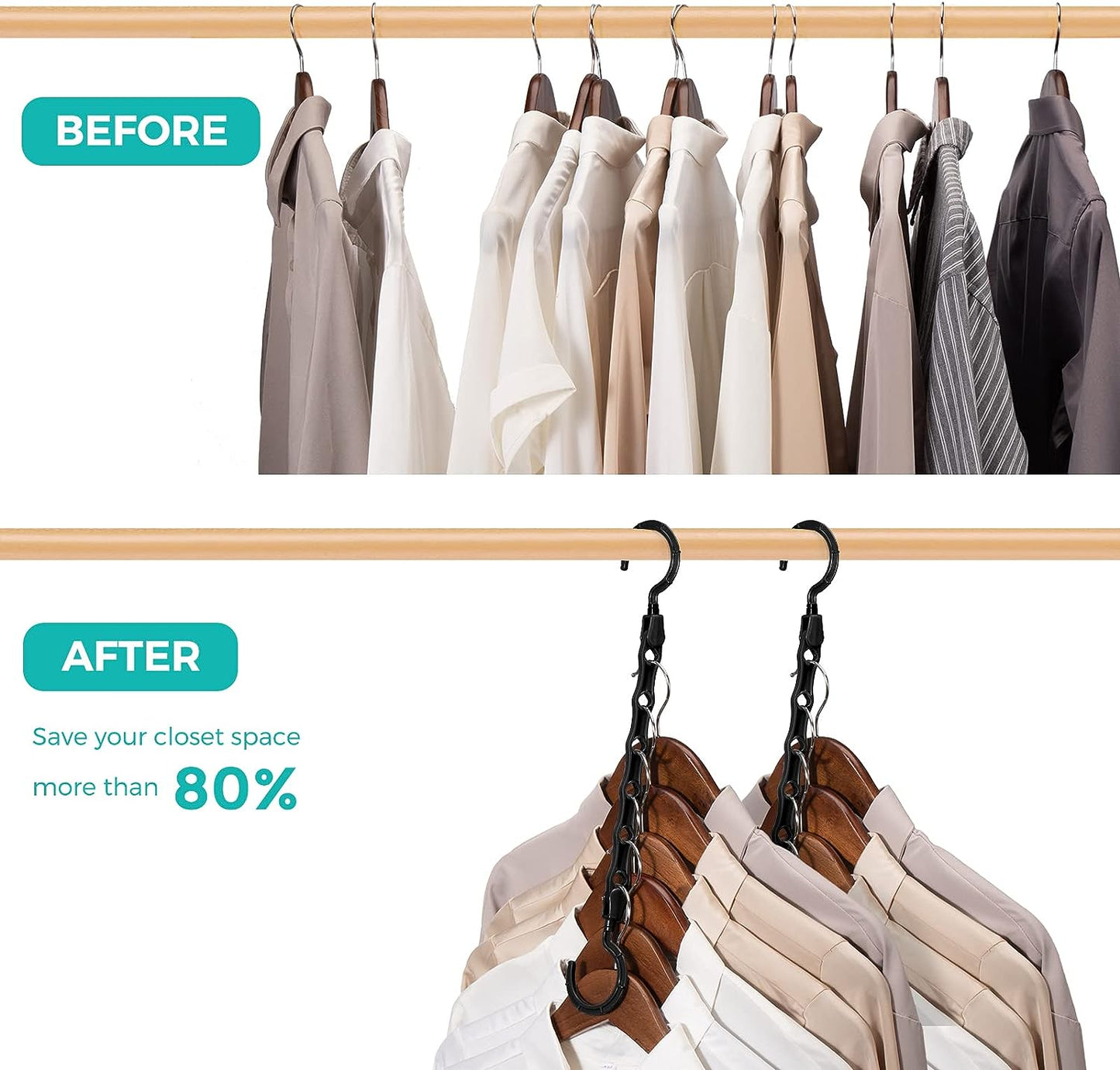 HOUSE DAY 9.5 Inch Space Saving Hangers for Clothes Black 20 Pack