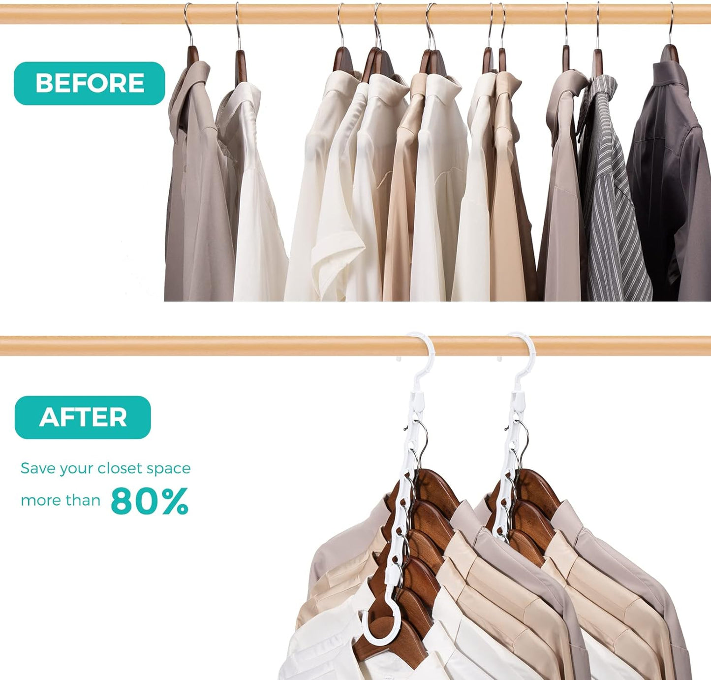 HOUSE DAY 9.5 Inch Space Saving Hangers for Clothes White 20 Pack