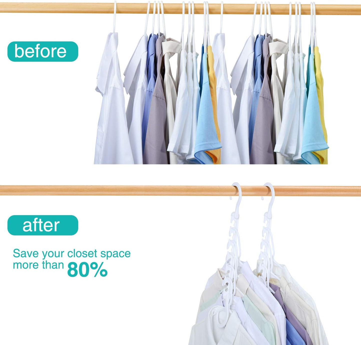 HOUSE DAY 10.6 Inch Sturdy Plastic Space Saving Hangers White 20 Pack